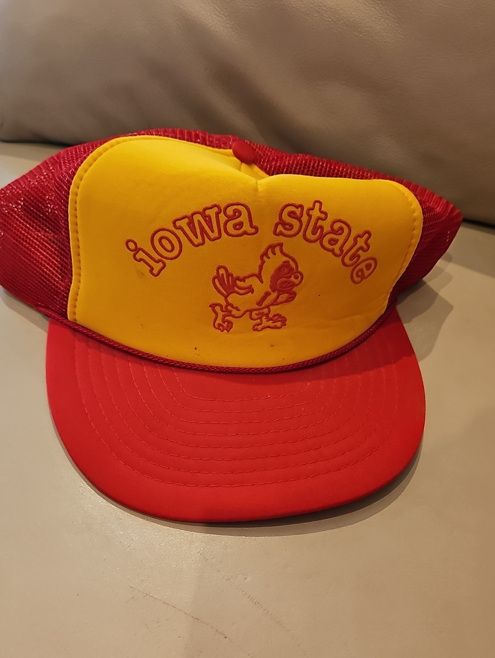 Iowa State Red and Yellow Trucker Hat with Embroidered Logo